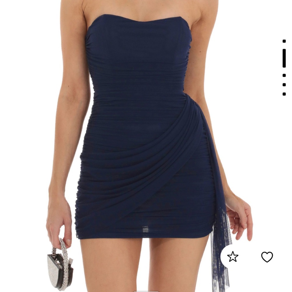 Strapless Navy Ruched Mini Dress / Lucy in the Sky / L / NWT